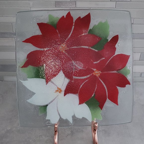 Fused Art Glass #56063 Signed Wm McGrath "Poinsettia" - Picture 4 of 4